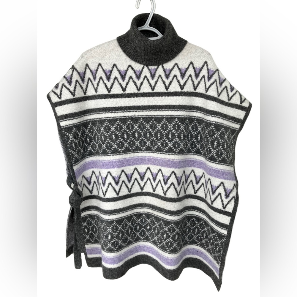 Aerie fair isle jacquard cape winter sweater purple grey white XS / small